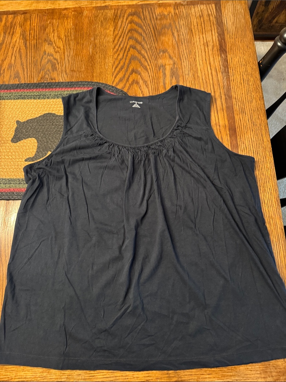 Lands' End Black Scoop Neck Gathered Yoke Tank